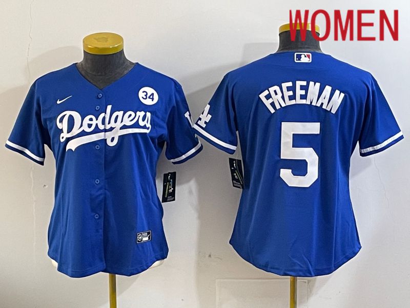 Women Los Angeles Dodgers 5 Freeman Blue Game 2024 Nike MLB Jersey style 11203